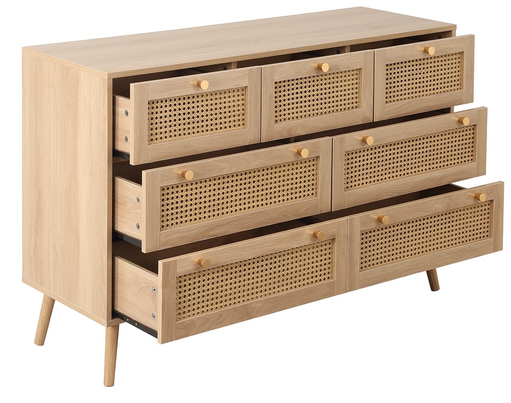 Product photograph of Crolexy Oak Rattan Wide 7 Drawer Chest from Choice Furniture Superstore.